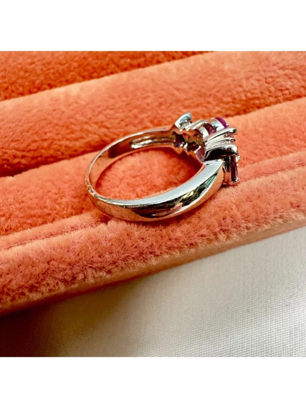 Silver-Tone Ring With Round & Marquise Cut Purple CZ Stones Size 7.5 - Picture 8 of 11